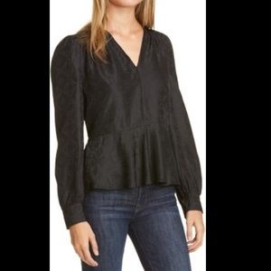 Lewit Silk Black Jacquard Peplum Top